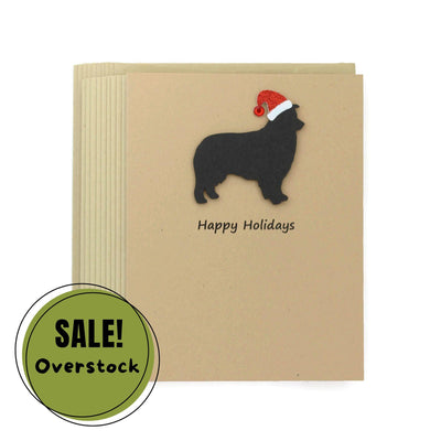 Australian Shepherd Christmas Cards Pack of 10 | Aussie Dog Holiday Notecards | Black Pet Greeting with Santa hat | Kraft Brown Envelopes