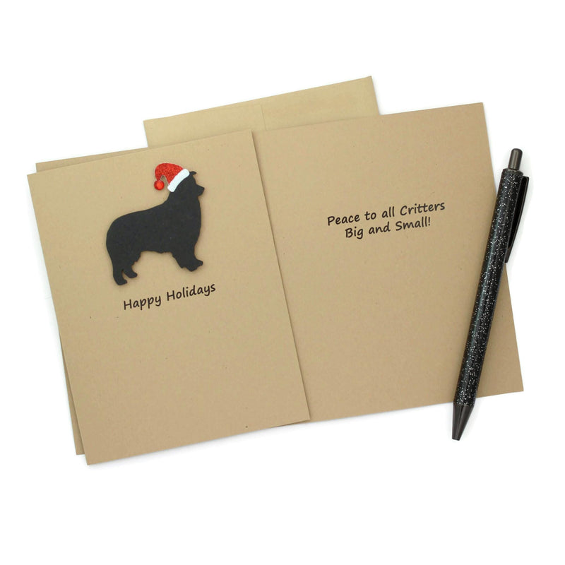 Australian Shepherd Christmas Cards Pack of 10 | Aussie Dog Holiday Notecards | Black Pet Greeting with Santa hat | Kraft Brown Envelopes