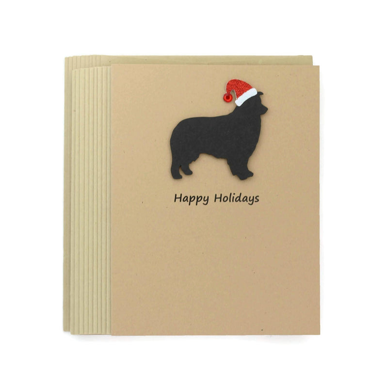 Australian Shepherd Christmas Cards Pack of 10 | Aussie Dog Holiday Notecards | Black Pet Greeting with Santa hat | Kraft Brown Envelopes