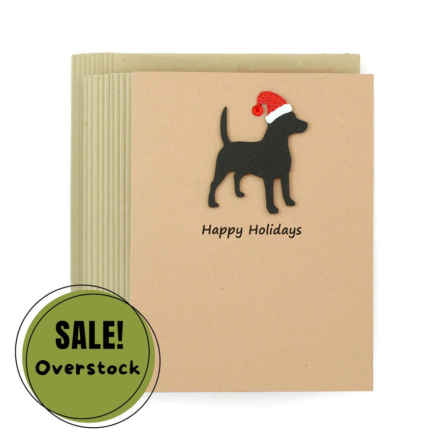 Beagle Christmas Greeting Cards Pack of 10 | Handmade Black Dog Holiday Boxed Set | Sparkly Santa Hat Pet Notecards Kraft Brown Envelopes