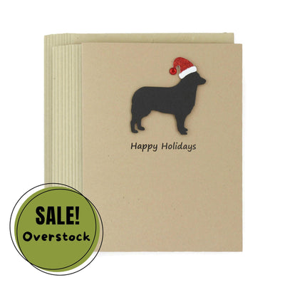 Siberian Husky Christmas Greeting Cards Pack of 10 | Handmade Black Dog Holiday Boxed Set | Sparkly Santa Hat Belgian Tervuren Sheepdog