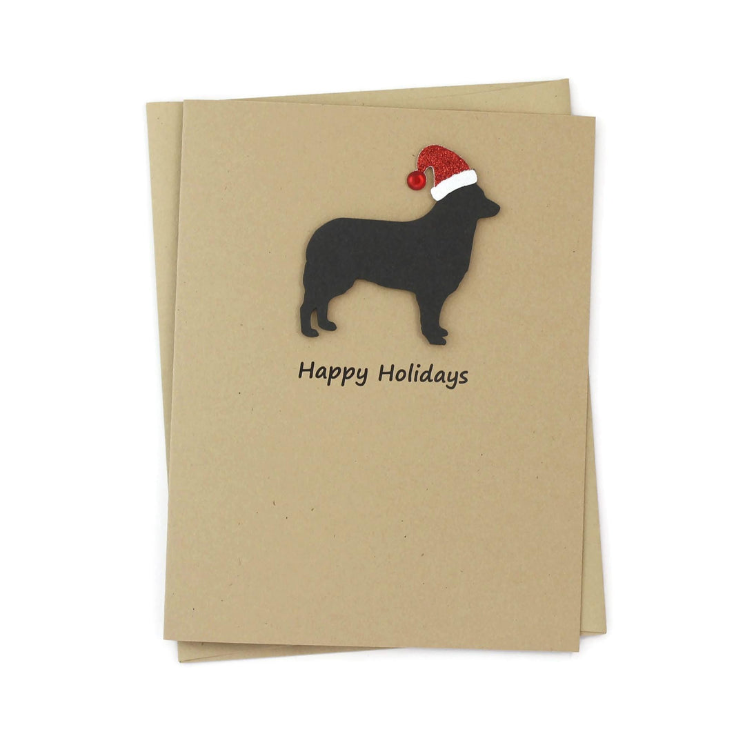 Siberian Husky Christmas Greeting Cards Pack of 10 | Handmade Black Dog Holiday Boxed Set | Sparkly Santa Hat Belgian Tervuren Sheepdog