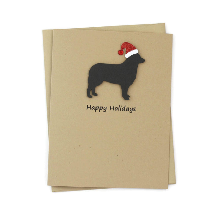 Siberian Husky Christmas Greeting Cards Pack of 10 | Handmade Black Dog Holiday Boxed Set | Sparkly Santa Hat Belgian Tervuren Sheepdog