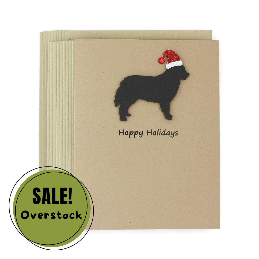 Bernese Mountain Dog Christmas Greeting Cards Pack of 10 | Handmade Black Dog Holiday Boxed Set | Sparkly Santa Hat Kraft Brown Envelopes