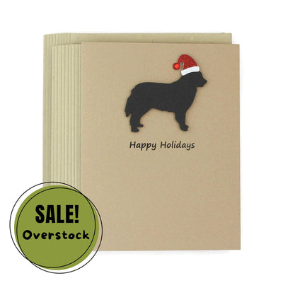 Bernese Mountain Dog Christmas Greeting Cards Pack of 10 | Handmade Black Dog Holiday Boxed Set | Sparkly Santa Hat Kraft Brown Envelopes