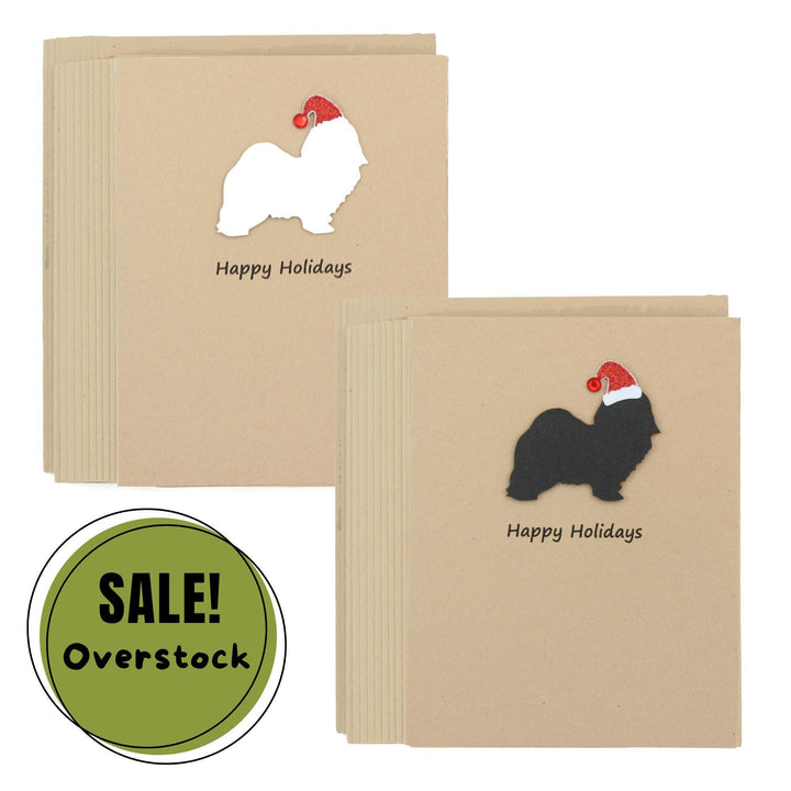 Havanese Christmas Cards Pack of 10 | Pet Holiday Notecards | Black White Dog Greeting with Santa hat | Kraft Brown