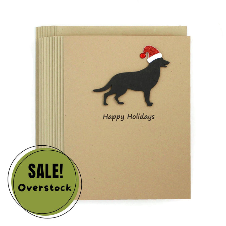 German Shepherd Dog Christmas Cards Pack of 10 | GSD Holiday Notecards | Black Dog Greeting with Santa hat | Kraft Brown with Envelopes