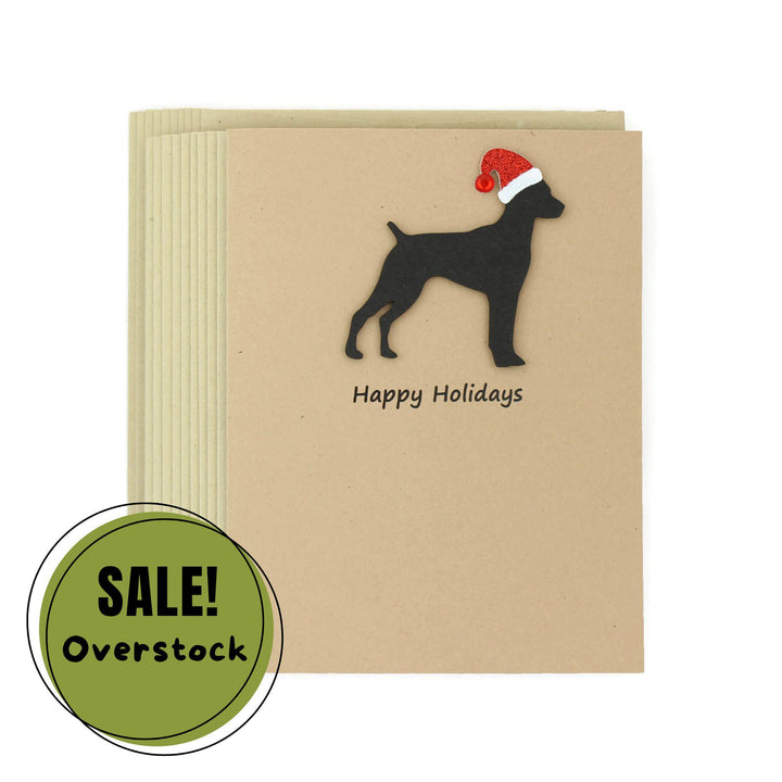 German Shorthaired Pointer Christmas Cards Pack of 10 | Pet Holiday Notecards | Black Brown Dog Greeting with Santa hat | Kraft Brown