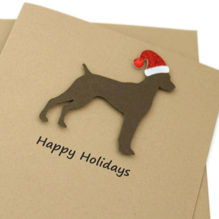 German Shorthaired Pointer Christmas Cards Pack of 10 | Pet Holiday Notecards | Black Brown Dog Greeting with Santa hat | Kraft Brown