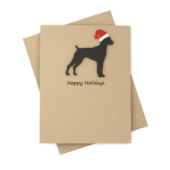 German Shorthaired Pointer Christmas Cards Pack of 10 | Pet Holiday Notecards | Black Brown Dog Greeting with Santa hat | Kraft Brown