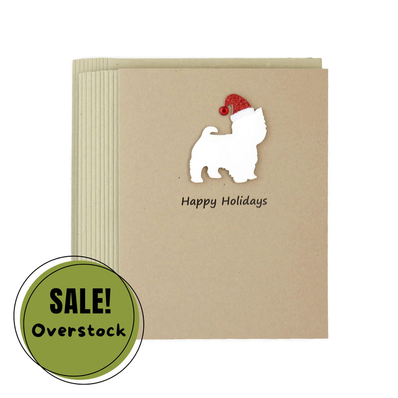 Maltese Yorkshire Terrier Christmas Cards Pack of 10 | Yorkie Holiday Notecards | Dog Greeting with Sparkly Santa hat | Yorkiepoo