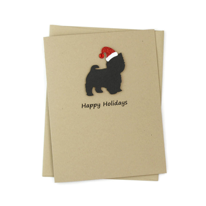 Yorkshire Terrier Christmas Cards Pack of 10 | Yorkie Holiday Notecards | Black Dog Greeting with Sparkly Santa hat | Yorkiepoo Maltese