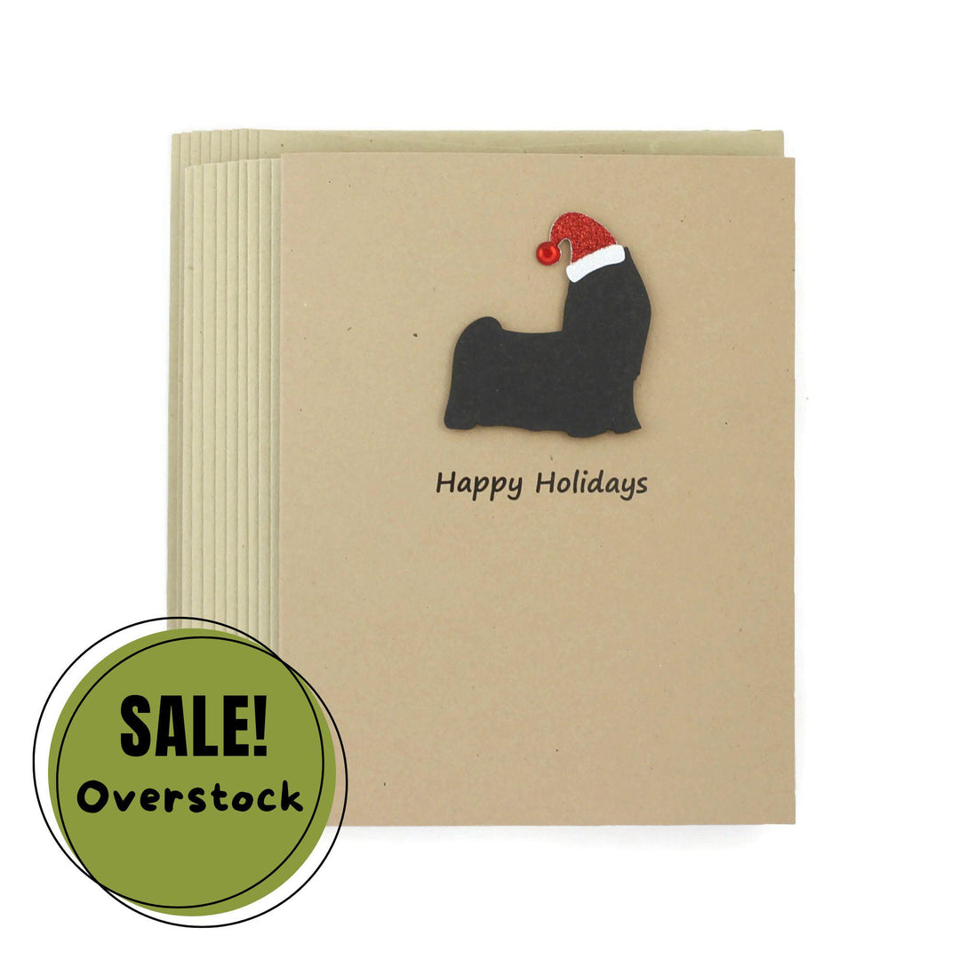 Yorkshire Terrier Long Coat Christmas Cards Pack of 10 | Yorkie Holiday Notecards Boxed | Black Dog Greeting with Sparkly Santa hat