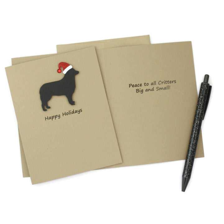 Siberian Husky Christmas Greeting Cards Pack of 10 | Handmade Black Dog Holiday Boxed Set | Sparkly Santa Hat Belgian Tervuren Sheepdog