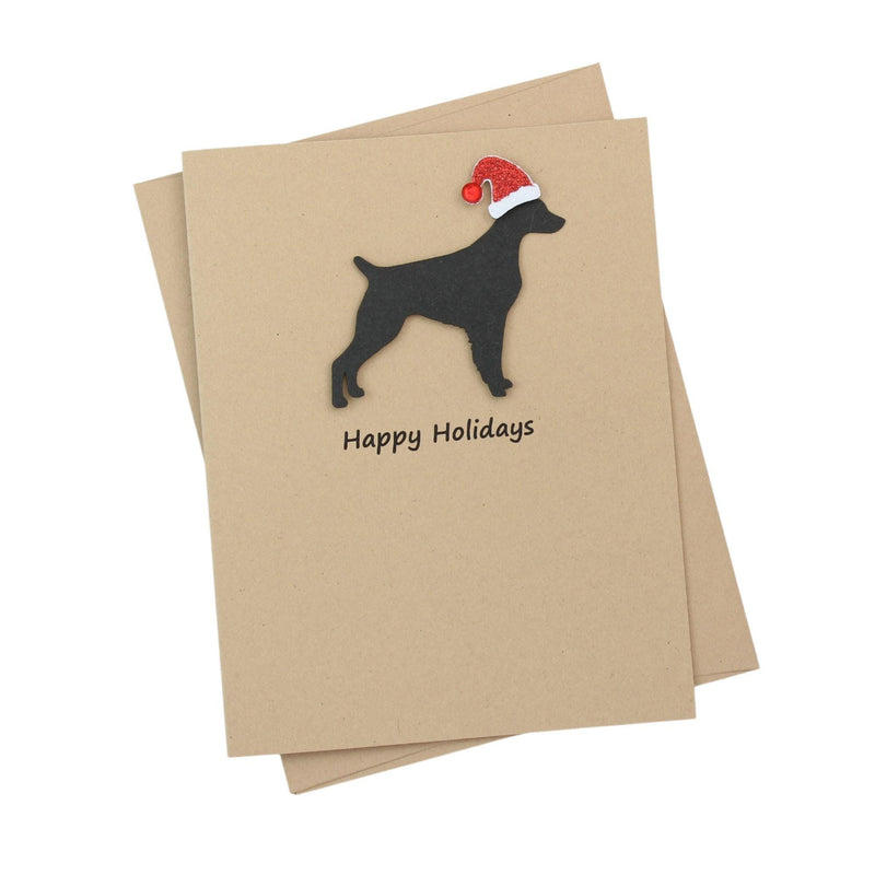 Brittany Christmas Cards Pack of 10 | Pet Holiday Notecards | Black White Dog Greeting with Santa hat | Kraft Brown