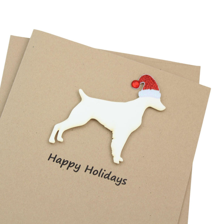 Brittany Christmas Cards Pack of 10 | Pet Holiday Notecards | Black White Dog Greeting with Santa hat | Kraft Brown