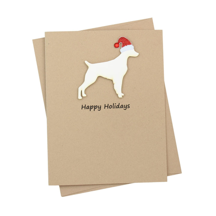 Brittany Christmas Cards Pack of 10 | Pet Holiday Notecards | Black White Dog Greeting with Santa hat | Kraft Brown