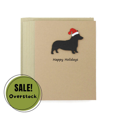 Pembroke Welsh Corgi Christmas Greeting Cards Pack of 10 | Handmade Black Dog Holiday Boxed Set | Sparkly Santa Hat Kraft Brown Envelopes