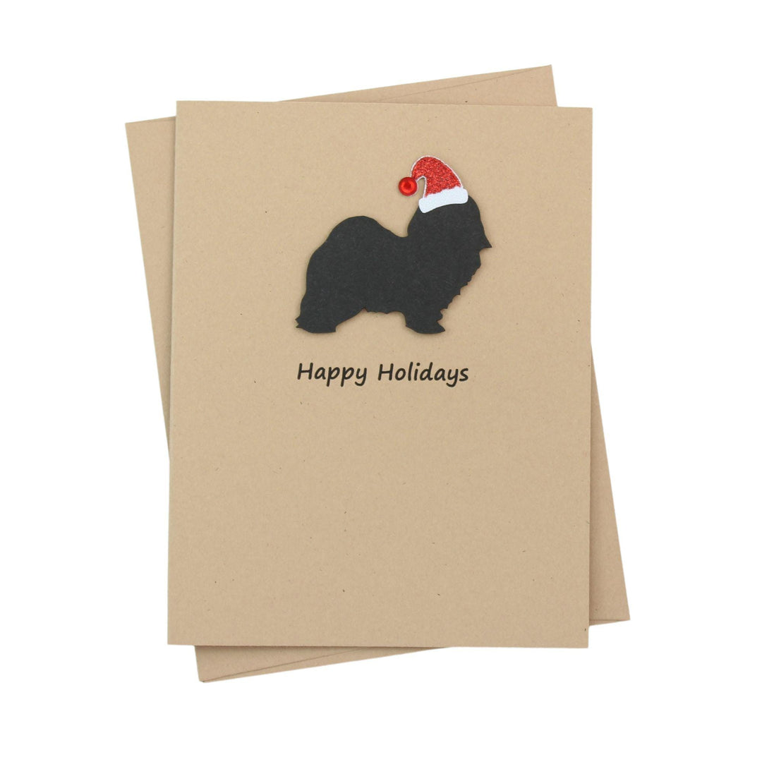 Havanese Christmas Cards Pack of 10 | Pet Holiday Notecards | Black White Dog Greeting with Santa hat | Kraft Brown