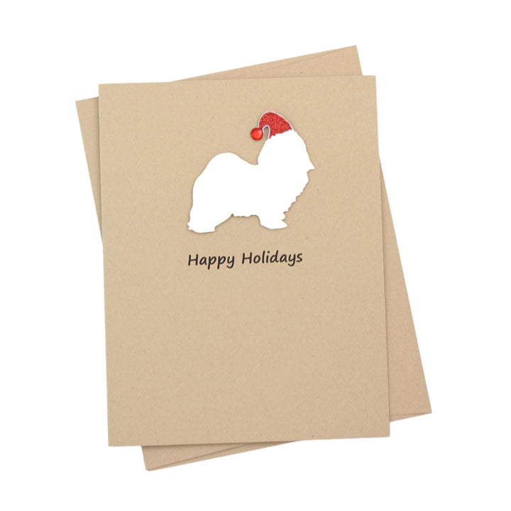 Havanese Christmas Cards Pack of 10 | Pet Holiday Notecards | Black White Dog Greeting with Santa hat | Kraft Brown