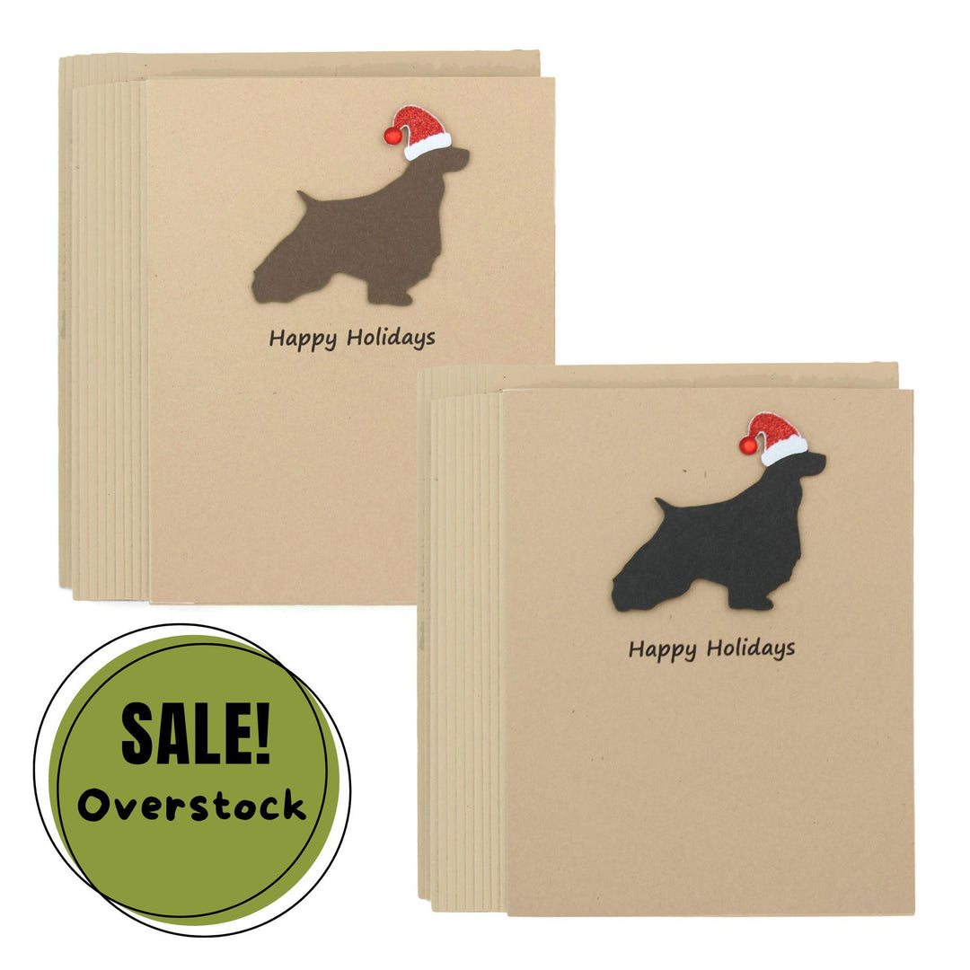 English Springer Spaniel Christmas Cards Pack of 10 | Pet Holiday Notecards | Black Brown Dog Greeting with Santa hat | Kraft Brown