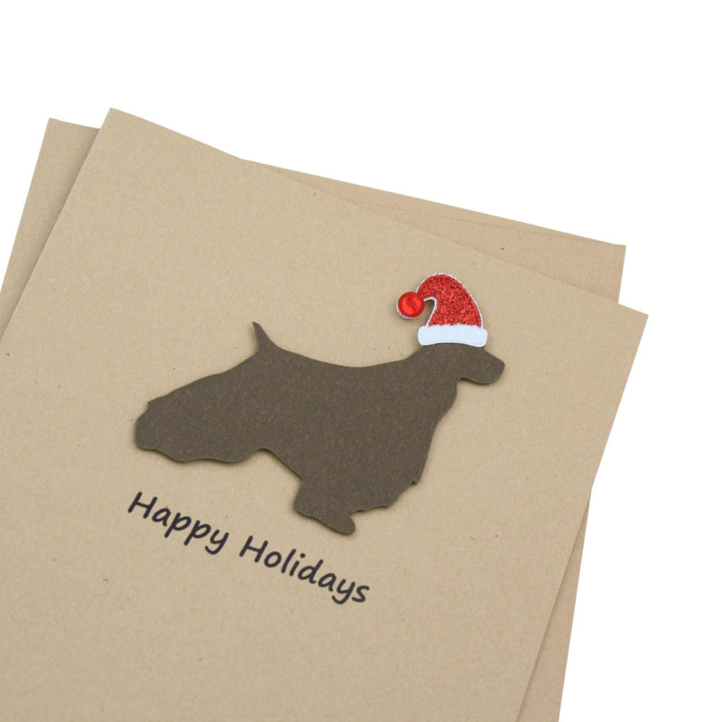 English Springer Spaniel Christmas Cards Pack of 10 | Pet Holiday Notecards | Black Brown Dog Greeting with Santa hat | Kraft Brown