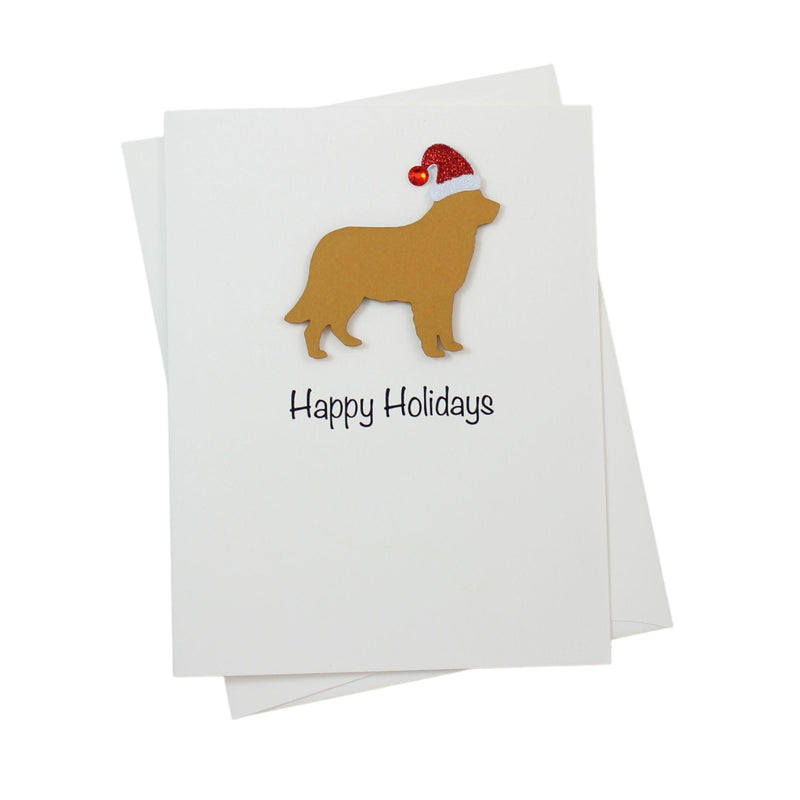 Dark Golden Retriever Christmas Cards Pack of 10 White Base | Handmade Dog Holiday Notecard Set | Sparkly Santa Hat Greeting Boxed Set