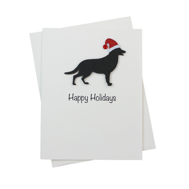 German Shepherd Christmas Cards Pack of 10 White Base | Handmade Dog Holiday Notecard Set | Sparkly Santa Hat Greeting Boxed Set