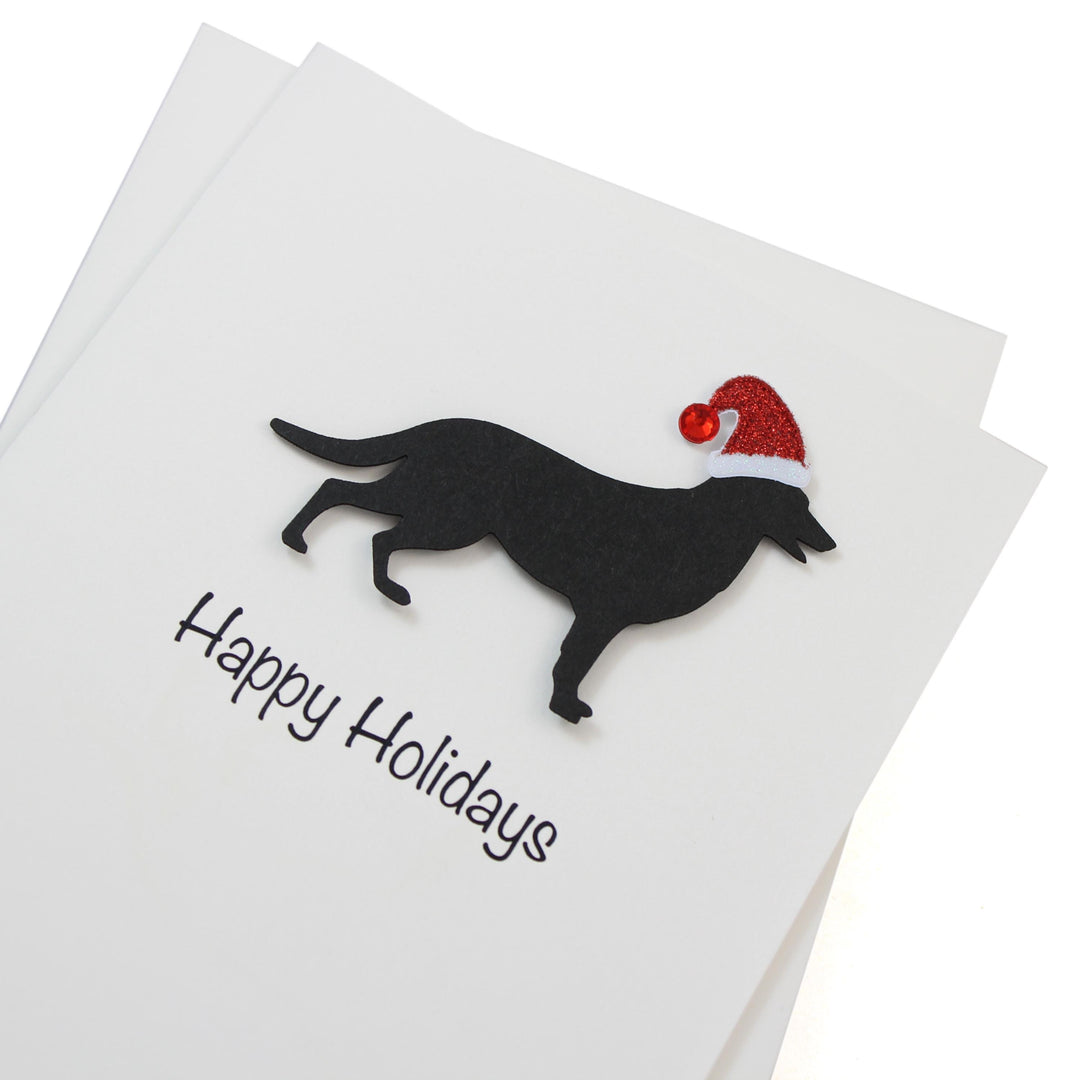 German Shepherd Christmas Cards Pack of 10 White Base | Handmade Dog Holiday Notecard Set | Sparkly Santa Hat Greeting Boxed Set