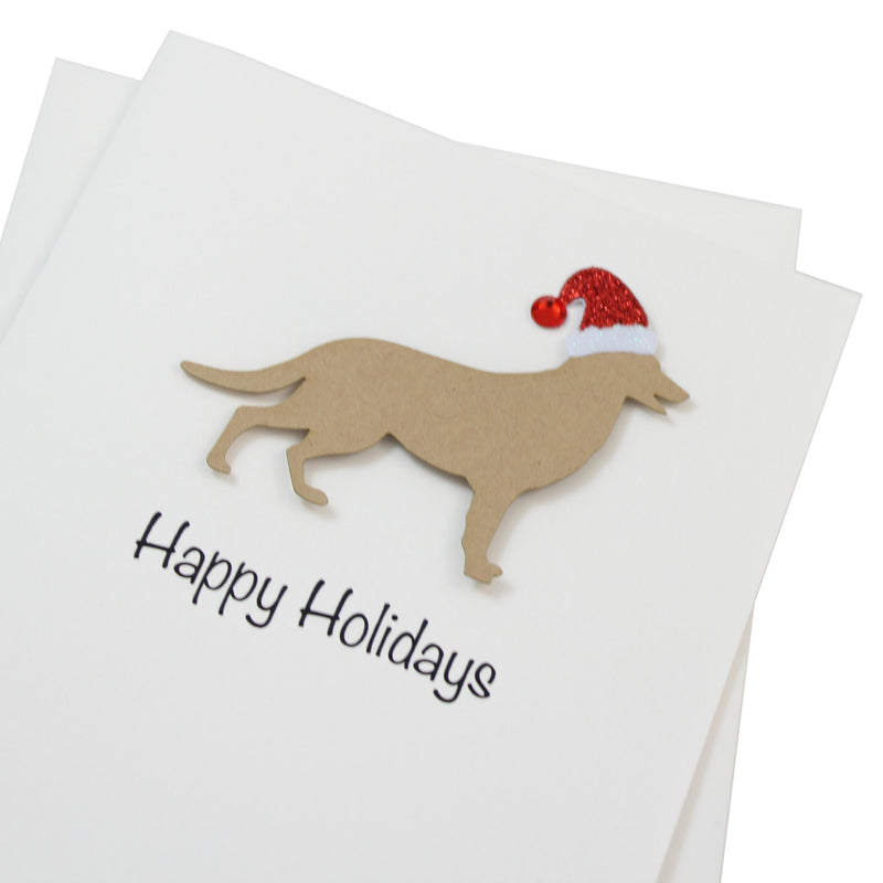 German Shepherd Christmas Cards Pack of 10 White Base | Handmade Dog Holiday Notecard Set | Sparkly Santa Hat Greeting Boxed Set