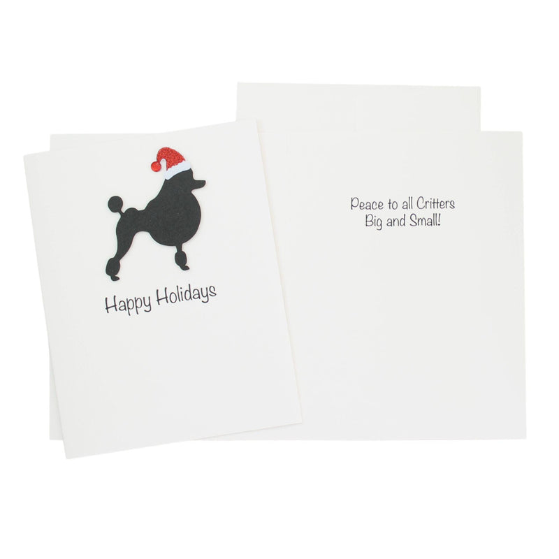 Poodle Continental Clip Christmas Cards Pack of 10 White Base | Handmade Dog Holiday Notecard Set | Sparkly Santa Hat Greeting Boxed Set