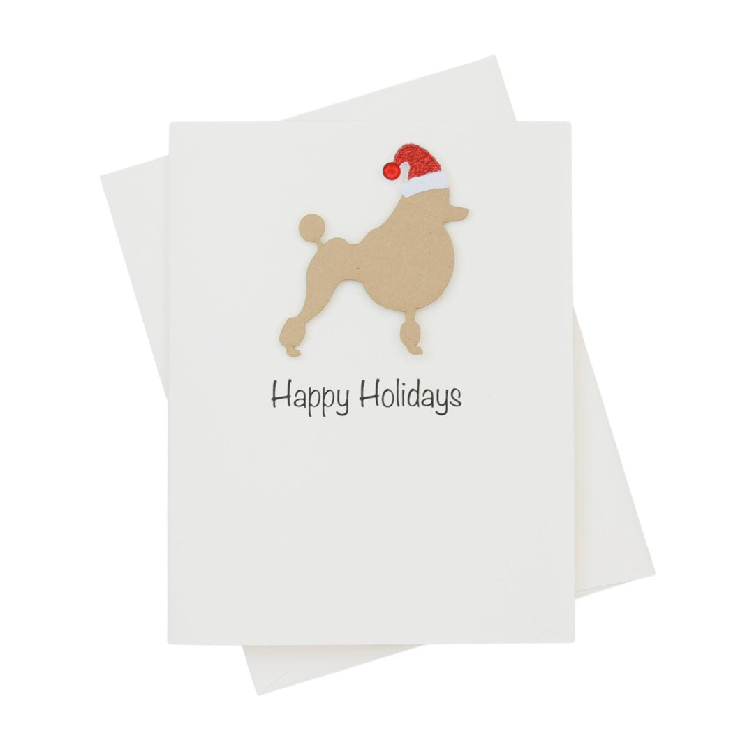 Poodle Continental Clip Christmas Cards Pack of 10 White Base | Handmade Dog Holiday Notecard Set | Sparkly Santa Hat Greeting Boxed Set