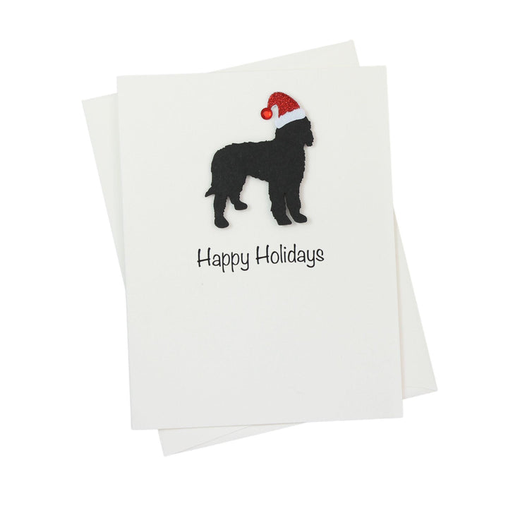 Doodle Christmas Cards Pack of 10 White Base | Handmade Dog Holiday Notecard Set | Sparkly Santa Hat Greeting Boxed Set | Bernedoodle