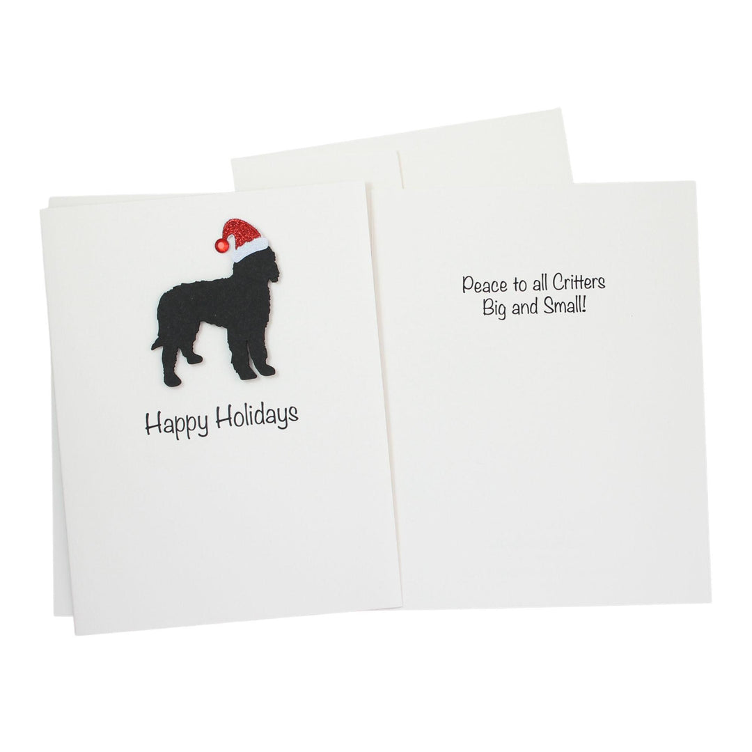 Doodle Christmas Cards Pack of 10 White Base | Handmade Dog Holiday Notecard Set | Sparkly Santa Hat Greeting Boxed Set | Bernedoodle