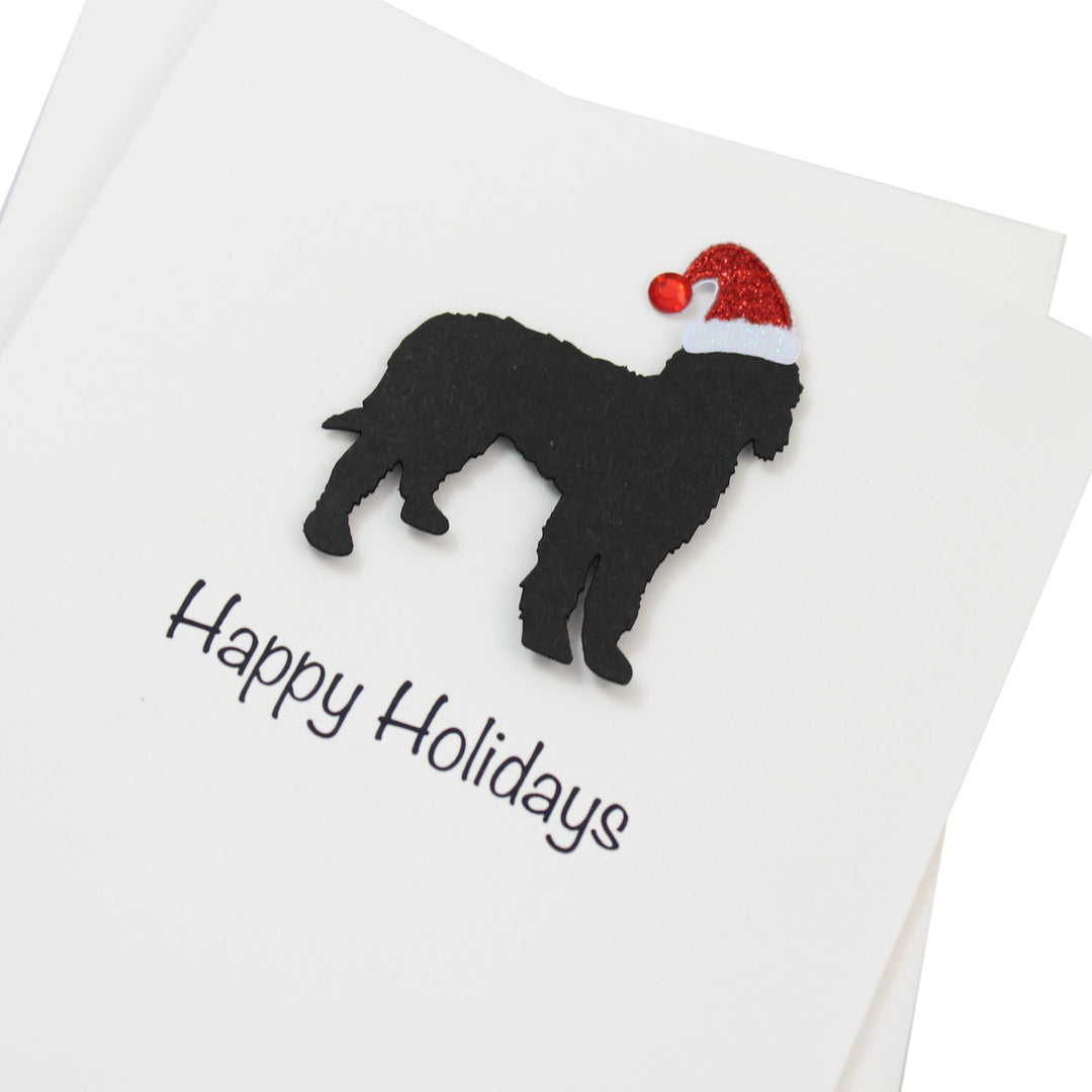 Doodle Christmas Cards Pack of 10 White Base | Handmade Dog Holiday Notecard Set | Sparkly Santa Hat Greeting Boxed Set | Bernedoodle