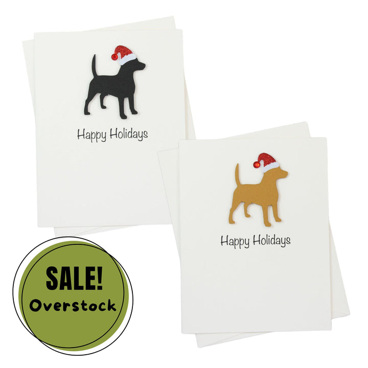 Beagle Christmas Cards Pack of 10 White Base | Handmade Dog Holiday Notecard Set | Sparkly Santa Hat Greeting Boxed Set