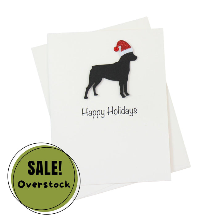 Black Rottweiler Sporting Clip Christmas Cards Pack of 10 White Base | Handmade Dog Holiday Notecard Set | Sparkly Santa Hat Greeting