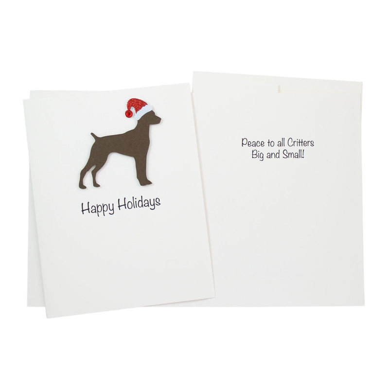 German Shorthaired Pointer Christmas Cards Pack of 10 White Base | Handmade Dog Holiday Notecard Set | Sparkly Santa Hat Greeting Boxed Set