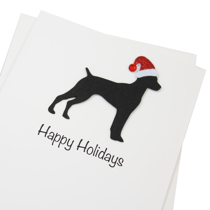 German Shorthaired Pointer Christmas Cards Pack of 10 White Base | Handmade Dog Holiday Notecard Set | Sparkly Santa Hat Greeting Boxed Set