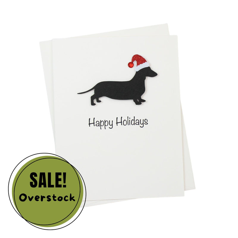 Black Smooth Dachshund Sporting Clip Christmas Cards Pack of 10 White Base | Handmade Dog Holiday Notecard Set | Sparkly Santa Hat Greeting