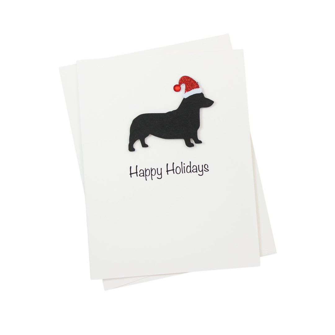 Pembroke Welsh Corgi Christmas Cards Pack of 10 White Base | Handmade Dog Holiday Notecard Set | Sparkly Santa Hat Greeting Boxed Set