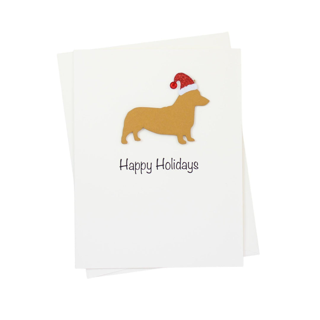 Pembroke Welsh Corgi Christmas Cards Pack of 10 White Base | Handmade Dog Holiday Notecard Set | Sparkly Santa Hat Greeting Boxed Set