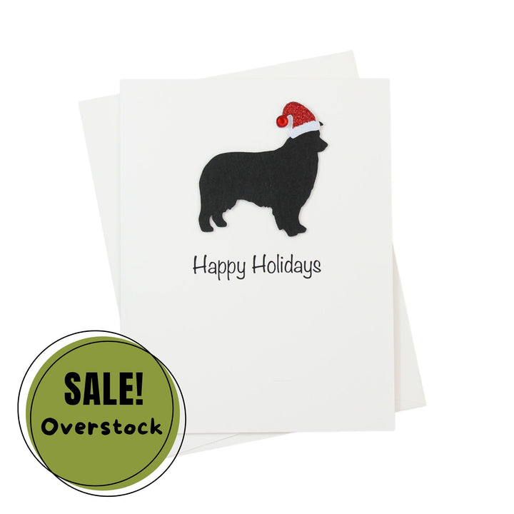 Black Australian Shepherd Christmas Cards Pack of 10 White Base | Handmade Dog Holiday Notecard Set | Sparkly Santa Hat Greeting