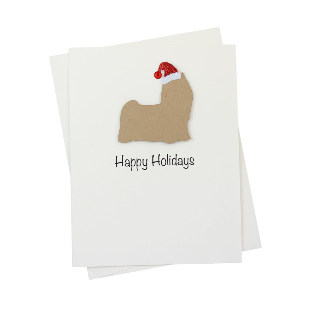 Yorkshire Terrier Yorkie Christmas Cards Pack of 10 White Base | Handmade Dog Holiday Notecard Set | Sparkly Santa Hat Greeting Boxed Set