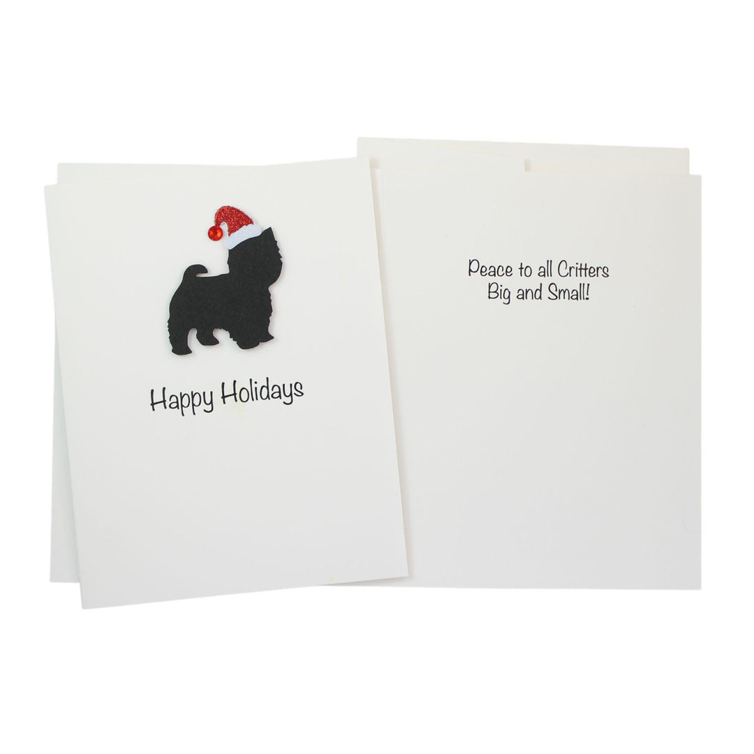 Yorkie Yorkshire Terrier Christmas Cards Pack of 10 White Base | Handmade Dog Holiday Notecard Set | Sparkly Santa Hat Yorkiepoo Maltese