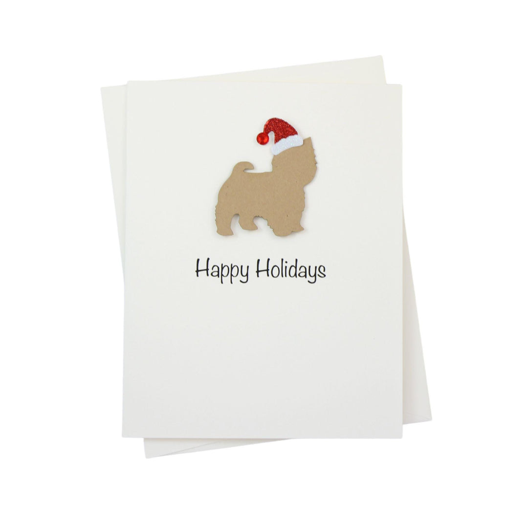 Yorkie Yorkshire Terrier Christmas Cards Pack of 10 White Base | Handmade Dog Holiday Notecard Set | Sparkly Santa Hat Yorkiepoo Maltese