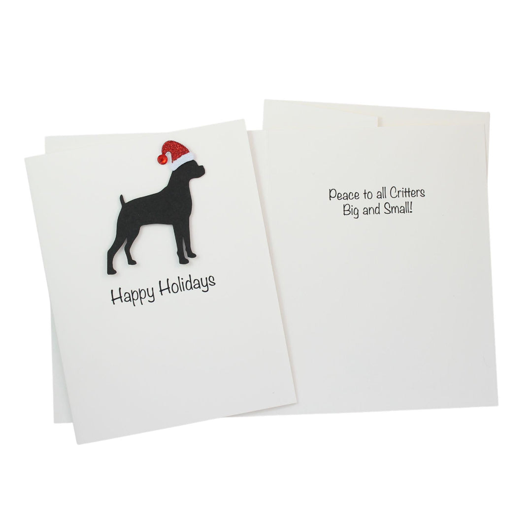 Boxer Christmas Cards Pack of 10 White Base | Handmade Dog Holiday Notecard Set | Sparkly Santa Hat Greeting Boxed Set Greeting Stationary