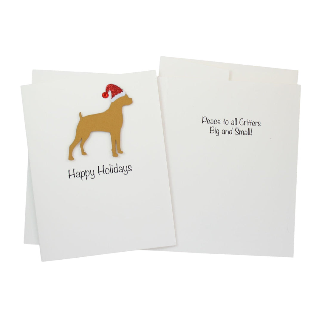 Boxer Christmas Cards Pack of 10 White Base | Handmade Dog Holiday Notecard Set | Sparkly Santa Hat Greeting Boxed Set Greeting Stationary