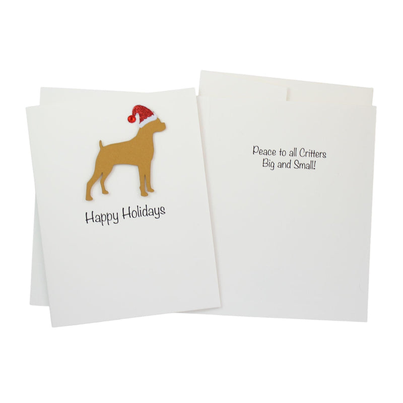 Boxer Christmas Cards Pack of 10 White Base | Handmade Dog Holiday Notecard Set | Sparkly Santa Hat Greeting Boxed Set Greeting Stationary