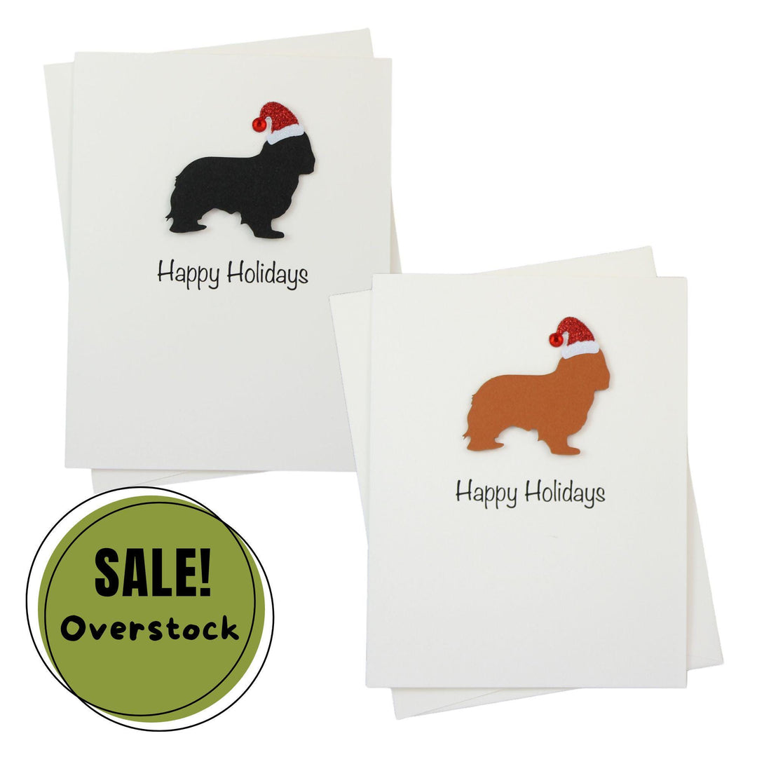 Cavalier King Charles Spaniel Christmas Cards Pack of 10 White Base | Handmade Dog Holiday Notecard Set | Sparkly Santa Hat Greeting Boxed